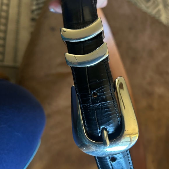 Onyx by Brighton Mens Belt Size 38 Black Leather Croco Texture - Picture 2 of 4